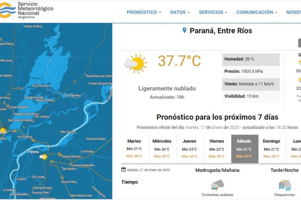 Para el sábado hay pronóstico de lluvia en Paraná y zona