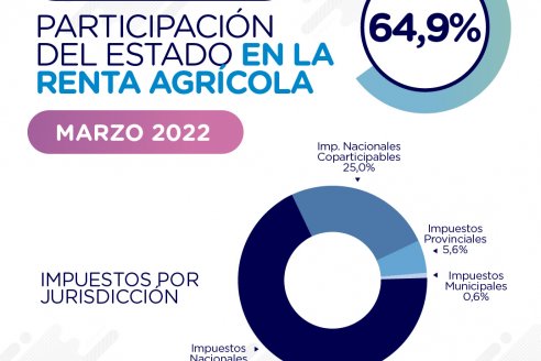 Argentina: por cada 100 pesos de la renta agrícola de una hectárea, casi 65 se van en impuestos